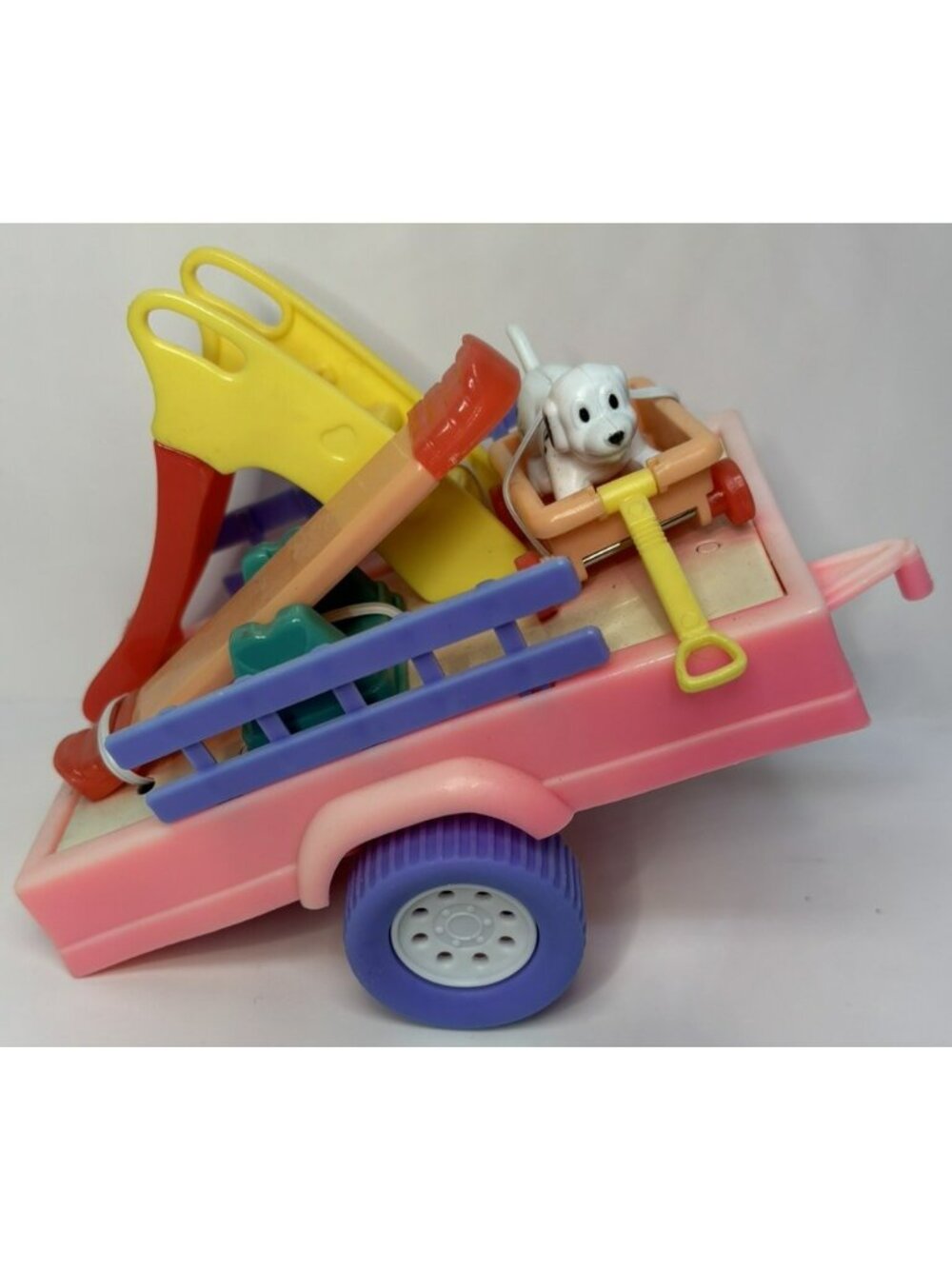 Vintage Lil Kidz Tiny Transport Pink Trailer w/ Slide See-Saw Toys Wagon Dog
